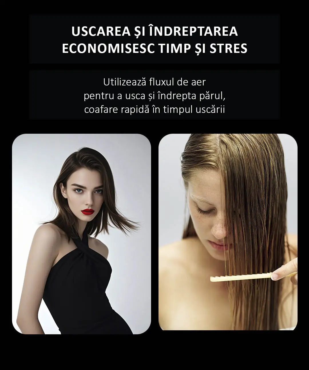 Daiwall AirStrait DF-08 folosește fluxul de aer pentru a usca și îndrepta părul, creând o coafare rapidă în timpul uscării.